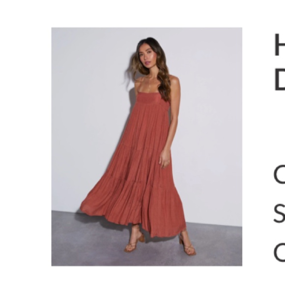 Rust Tiered Maxi Dress with Spaghetti Straps - Picture 5 of 5